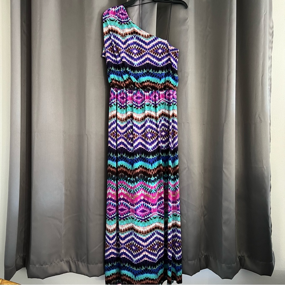 Vibrant Tie Dye One Sleeve Maxi Dress